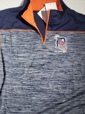 NWT Detroit Tigers Boys Large 12/14 Youth Jersey Long Sleeve Half Zip Shirt